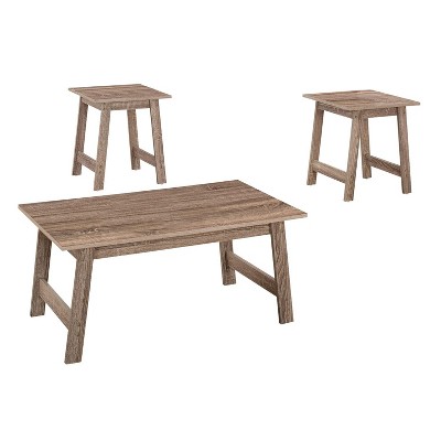 Monarch Specialties Table Set 3Pcs Set Coffee End Side Accent Living Room Laminate Brown Transitional