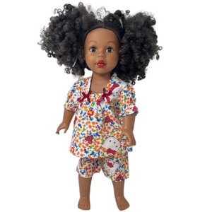Doll Clothes Superstore Handmade 18-Inch Doll Pajama Set  Kitten Print with Floral Design, Puff Sleeves & Maroon Bows - 1 of 4