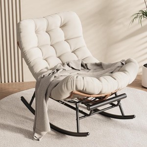 TackView Rocking Chair with Footrest, Oversized Patio Papasan Chairs with Cushion - 1 of 4