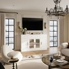 Famapy Elegant White Glass Door TV Stand with Interior Door Shelves Living Room Media Console 3-Drawer  TV Console Entertainment Storage Cabinet - 2 of 4