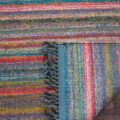 Handmade Blue and Orange Wool Stripe 5' x 8' Area Rug