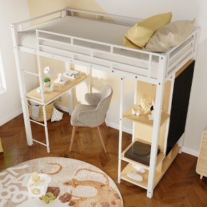 Whisen Twin Size Metal Loft Bed with Built-in Wardrobe, Desk and Shelves - 1 of 4