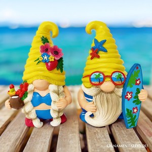 Tropical Beach Gnome Duo Figurine Set, Cute 6" Summer Decoration Garden Statue| OrnamentallyYou - 1 of 4
