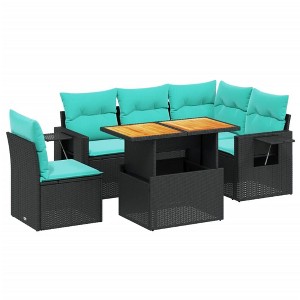 vidaXL 6 Piece Patio Sofa Set with Cushions Black Poly Rattan - 1 of 4