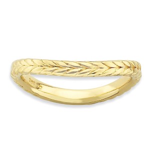 Black Bow Jewelry 2.25mm Stackable 14K Yellow Gold Plated Silver Curved Wheat Band - 1 of 4