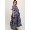 Pinkblush Navy Floral Mesh Square Neck Short Puff Sleeve Maternity Plus Midi Dress - 3 of 4