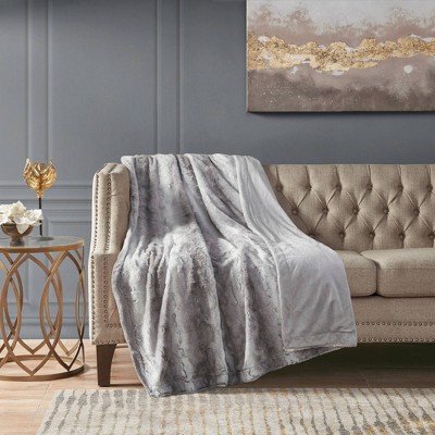 Luxurious Gray 60"x70" Reversible Faux Fur Throw Blanket