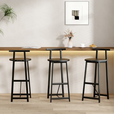 Set of 3 27''H Barstools, Round Wooden Bar Stools with Footrest, Counter Height Kitchen Chairs for Island, Dining Area, or Breakfast Bar-Maison Boucle