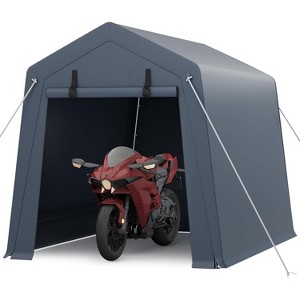 6x6FT Carport with 2 Roll-Up Doors & Vents, 240G Heavy-Duty Waterproof PE Tarp, UV-Resistant Storage Sheds for Motorcycle, Firewood & Tools - 1 of 4