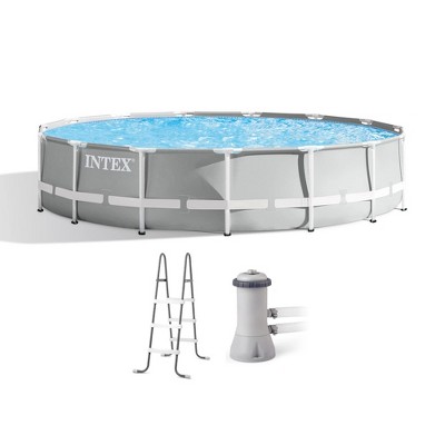 Intex 26723EH 15ft x 42in Prism Frame Above Ground Swimming Pool Set with Easy Set Up, Ladder, and Filter, Gray