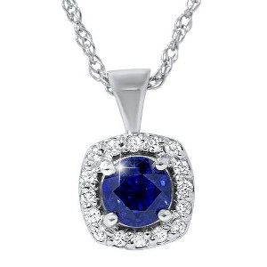 Pompeii3 3/4ct Blue Sapphire & Diamond Halo Pendant 14K White Gold - 1 of 2