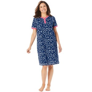 Dreams & Co. Plus Size Short Henley Sleepshirt - 1 of 4