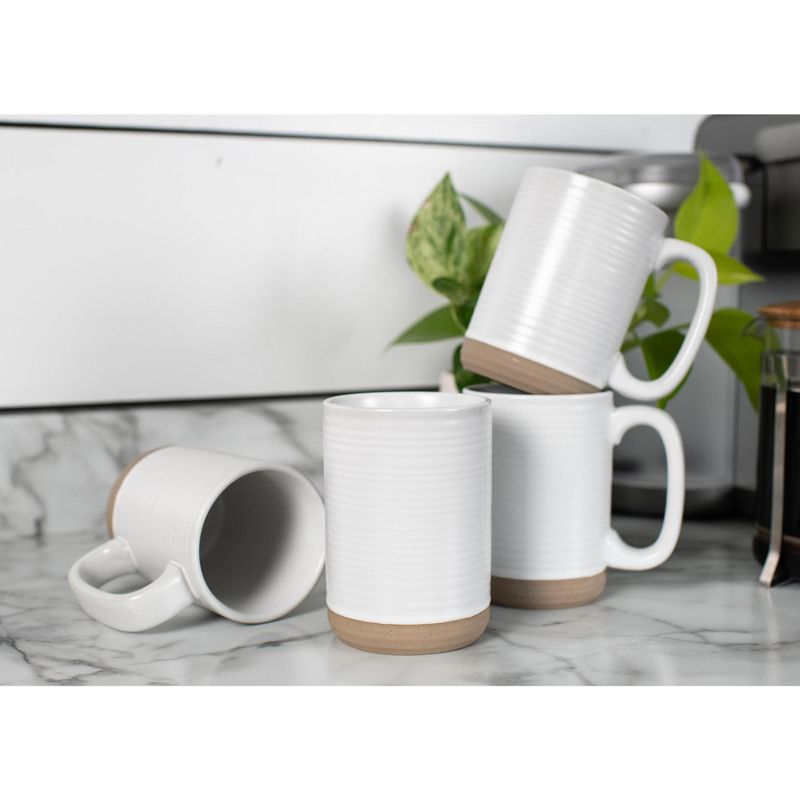 Elanze Designs Tall Ribbed Raw Clay Bottom White 16 ounce Ceramic Coffee Mugs Set of 4, 5 of 6