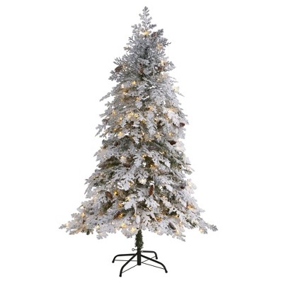 Nearly Natural 6' Flocked Montana Down Swept Spruce Prelit LED Artificial Christmas Tree