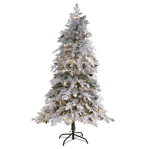 Nearly Natural 6' Flocked Montana Down Swept Spruce Prelit LED Artificial Christmas Tree - 1 of 1