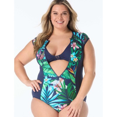 Beach House Sport Plus Zip Front One Piece Swimsuit