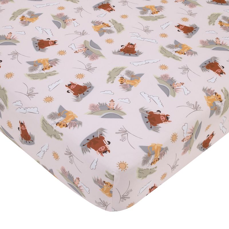 Disney Lion King Ivory, Sage, Gold, and Brown, Simba, Timon, and Pumba Super Soft Nursery Fitted Crib Sheet, 1 of 5