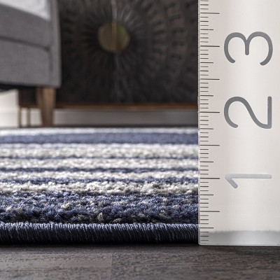 Coastal Charm Blue Stripe Synthetic Area Rug 5' x 8'