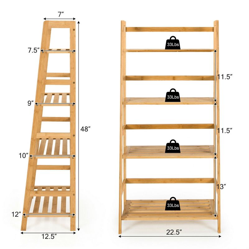 Costway 4-Tier Bookshelf Bamboo Ladder Shelf Bathroom Shelves Storage Plant Stand Rack, 2 of 11