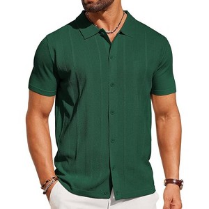 COOFANDY Mens Knit Shirt Short Sleeve Button Down Shirts Casual Summer Beach Vintage Polo Shirts - 1 of 4