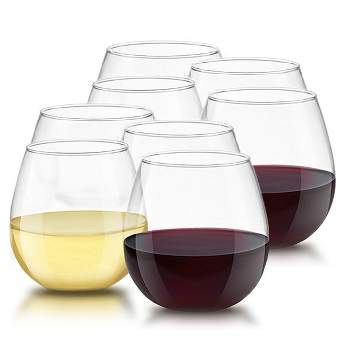 JoyJolt Spirits Stemless Wine Glasses for White or Red Wine - Set of 8 -15-Ounces