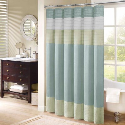 Sapphtopaz Faux Silk Dupioni Shower Curtain with Pintuck Detailing, 72x72" Colorblock Design Shower Curtain for Bathroom with Light Sheen