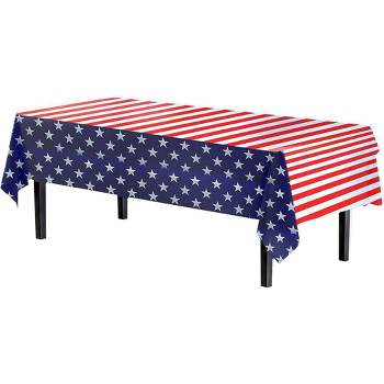 Crown Display 54 Inch. X 108 Inch. Patriotic Printed Plastic Table Cover- Stars & Strips-12 Pack