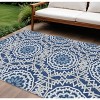 Navy Blue Ivory And Gray Floral Medallion Washable Indoor Outdoor Area Rug - 2 of 4