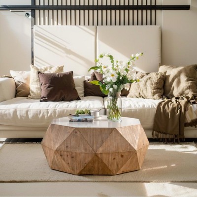 NicBex 38.18 Inch Coffee Table Retro Wooden End Table with Three-dimensional Embossed Design for Living Room, Bedroom