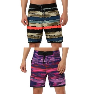 Lars Amadeus Men's Summer Drawstring Waist Contrast Color Printed Swim Shorts 2 Pack - 1 of 4