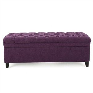 XINGHANZHENXUAN Storage Ottoman with Birch Legs, Fabric Upholstered Bench for Living Room Storage & Seating - 1 of 4
