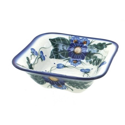 Blue Rose Polish Pottery Forget Me Not Square Bowl