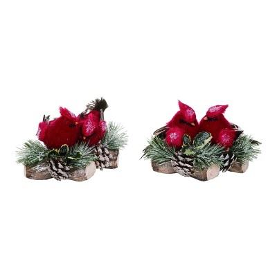 Transpac Foam 9 in. Red Christmas Cardinal Decor Set of 2