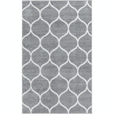 Light Gray Trellis Frieze Easy-Care Rectangular Rug