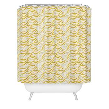 Watercolor Rainbows Gold Shower Curtain - Deny Designs