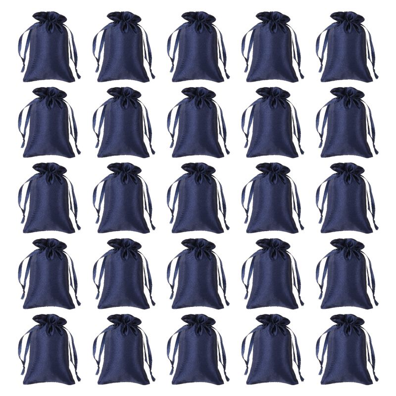 Unique Bargains Mini Smooth Soft Wedding Christmas Satin Favor Bags with Drawstring 50 Pcs Dark Blue