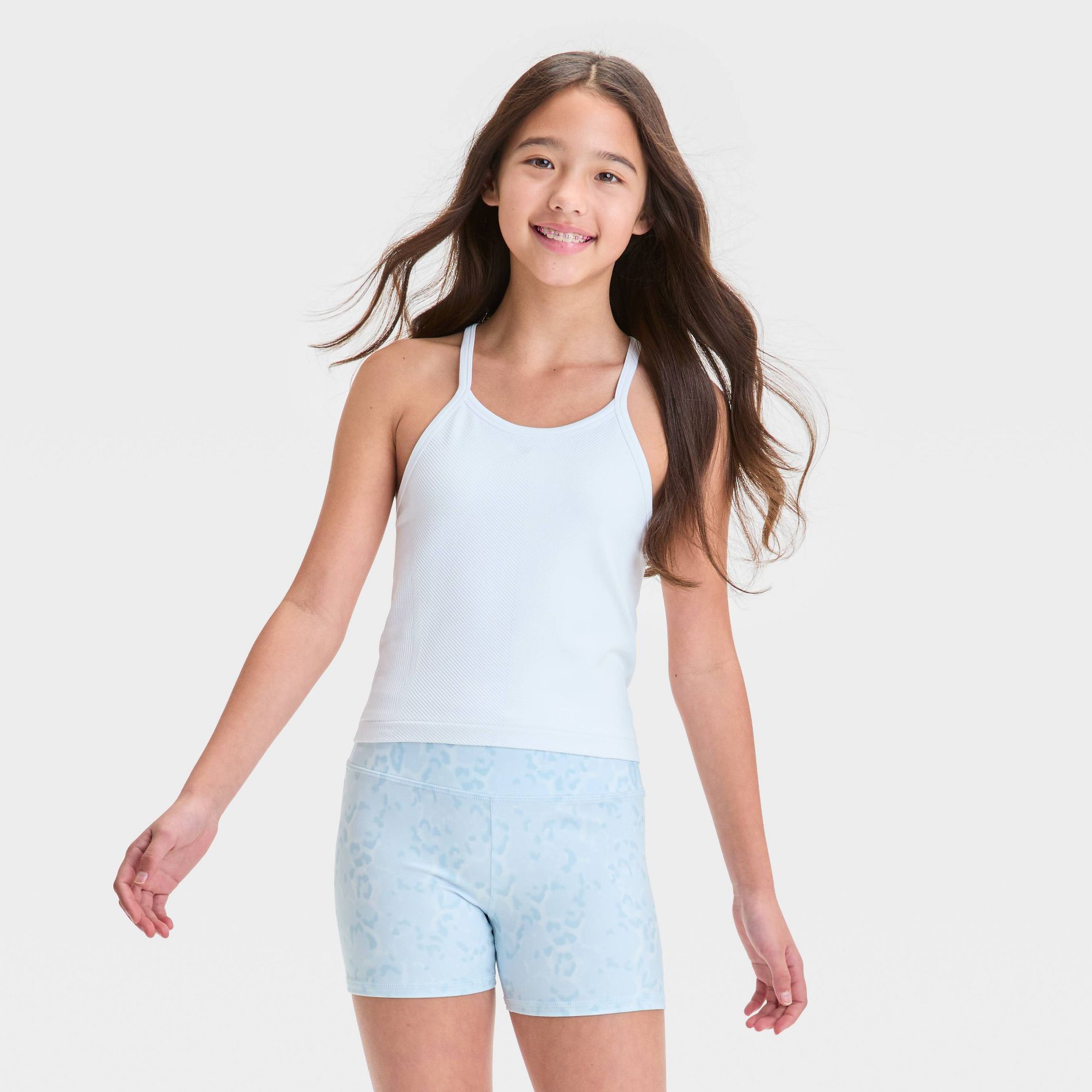Girls' Seamless Crop Tank Top - All In Motion™ White XS: Fit, Midweight Knit, Pullover, Roundneck, Sleeveless