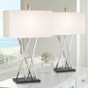 Possini Euro Design Asymmetry 30" Tall Large Modern End Table Lamps Set of 2 Silver Brushed Steel Finish Metal White Shade Living Room Bedroom Bedside - 2 of 4