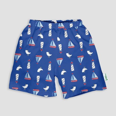 Image of green sprouts Toddler Boys' Boat Print Swim Trunks - Royal Blue 0-6M