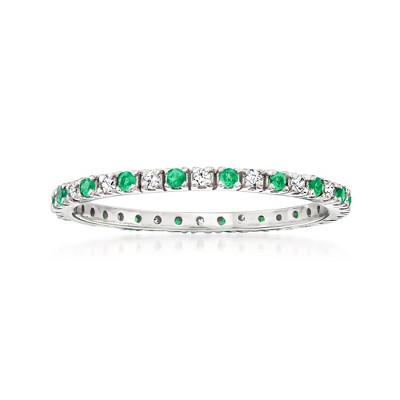 Ross-Simons 0.20 ct. t.w. Emerald and .15 ct. t.w. Diamond Eternity Band Ring in 14kt White Gold
