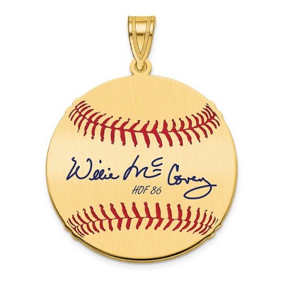 Black Bow Jewelry 14K Gold Plated Willie McCovey Signature MD Enamel Baseball Pendant