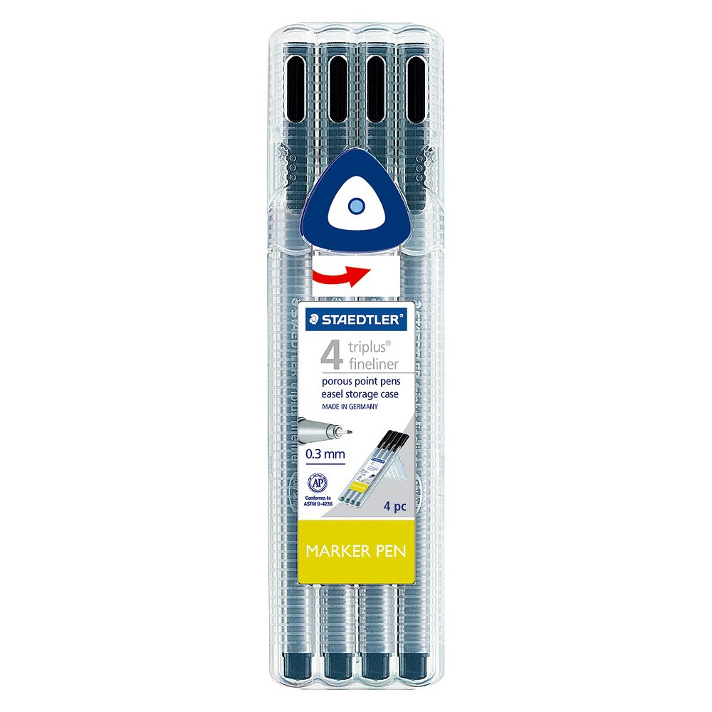 Staedtler Triplus Fineliner Stick Porous Point Pen, 0.3mm, Assorted Ink,  Silver Barrel, 6/Set (334SB6S2A6)