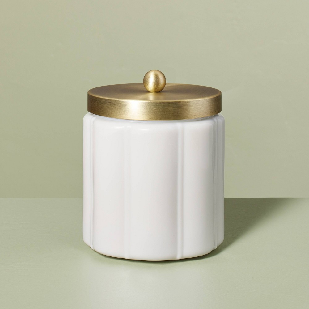 Photos - Other sanitary accessories Small Milk Glass Bath Canister with Metal Lid Brass Finish - Hearth & Hand