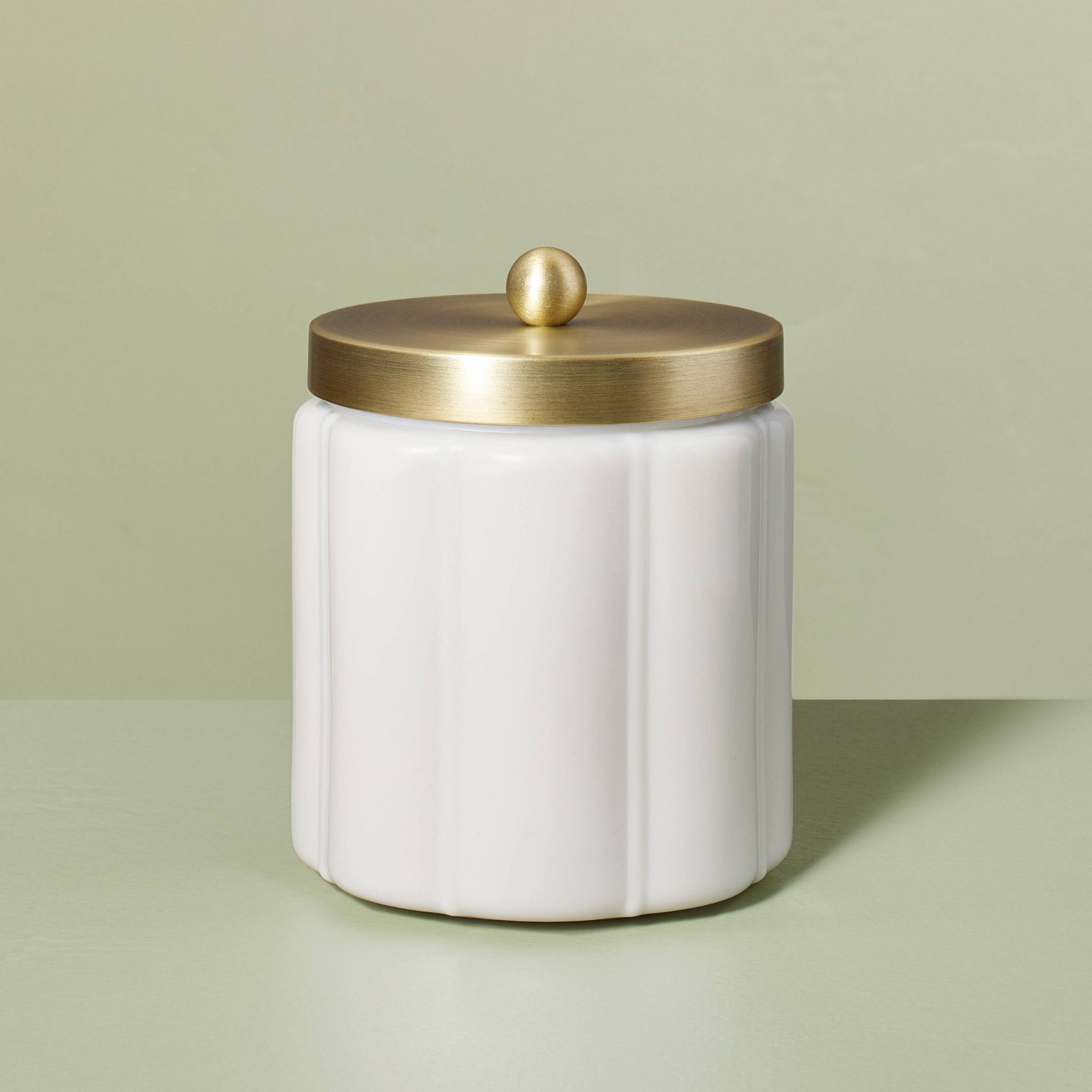 Small Milk Glass Bath Canister with Metal Lid Brass Finish - Hearth & Hand™ with Magnolia: Farmhouse Style Storage, Spot Clean