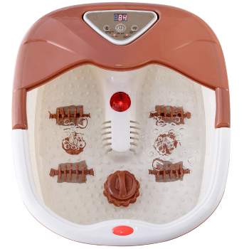 Costway Foot Spa Bath Massager LCD Display Temperature Control Heat Infrared Bubbles Brown
