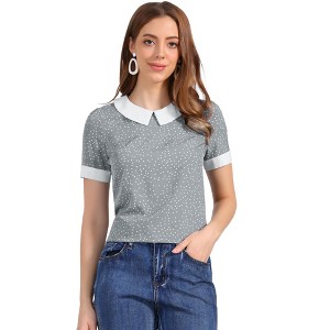 INSPIRE CHIC Women's Peter Pan Collar Keyhole Back Vintage Polka Dots Blouses - 1 of 4