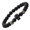 Steeltime Men's black lava beads, gray crystals and black ip stainless steel skull beaded stretch bracelet - 2 of 4