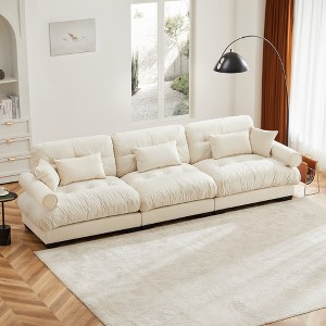 Extra Large 3-Seat Velvet Round Bolster Armrest Sofa with Waist Pillows, Throw Pillows and Cloud-Like Comfortable Seat - 1 of 4