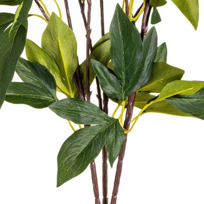 23" Beige Artificial Peony Spray with Green Leaves