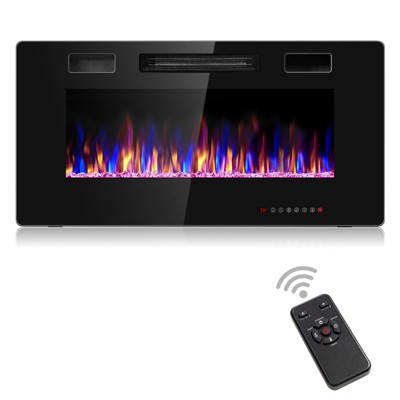 Tangkula 30"/36"/42"/50"/60" Recessed Electric Fireplace 750W/1500W heater in Wall Remote Control w/Timer Available Flame